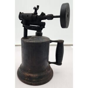 Vintage Brass Blow Torch w/ Black Rubber Handle 9.75" Tall Industrial Decor